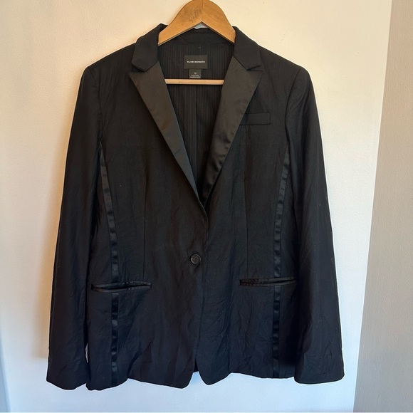 Club Monaco Jackets & Blazers - Club Monaco Blazer Womens Size 12 Black Wool Accent Darts Collar Single Button